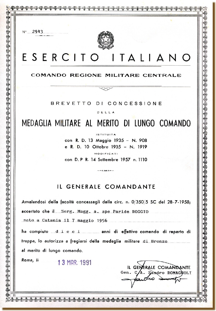 Medaglia Militare al Merito di Lungo Comando 10 anni Bronzo 